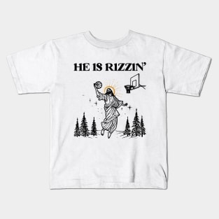 He is Risen Funny Easter of Jesus Playing Basketball Kids T-Shirt